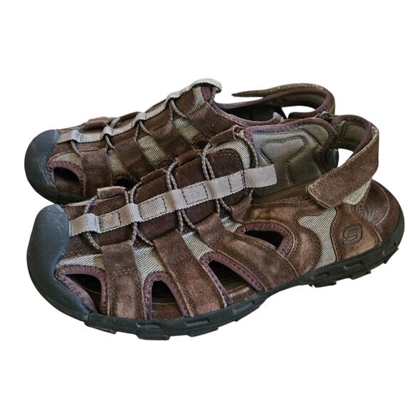 Men's Size 10 - Skechers Brown Leather Outdoor - Fisherman Sandal Shoes - Picture 1 of 11